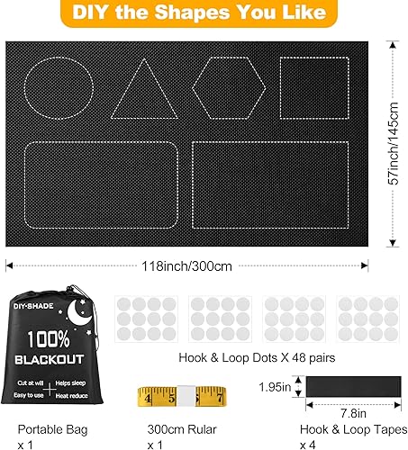 Miniatura 4 de Persianas opacas para ventana de dormitorio, 118 x 57 pulgadas, película 100% opaca para ventana, cortinas opacas portátiles de viaje, tela de