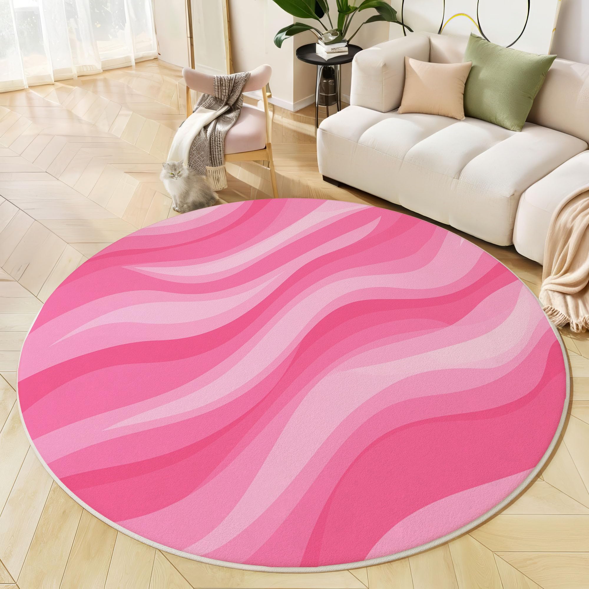 Tapis de chambre lavable antidérapant rond 160cm rose déco salon