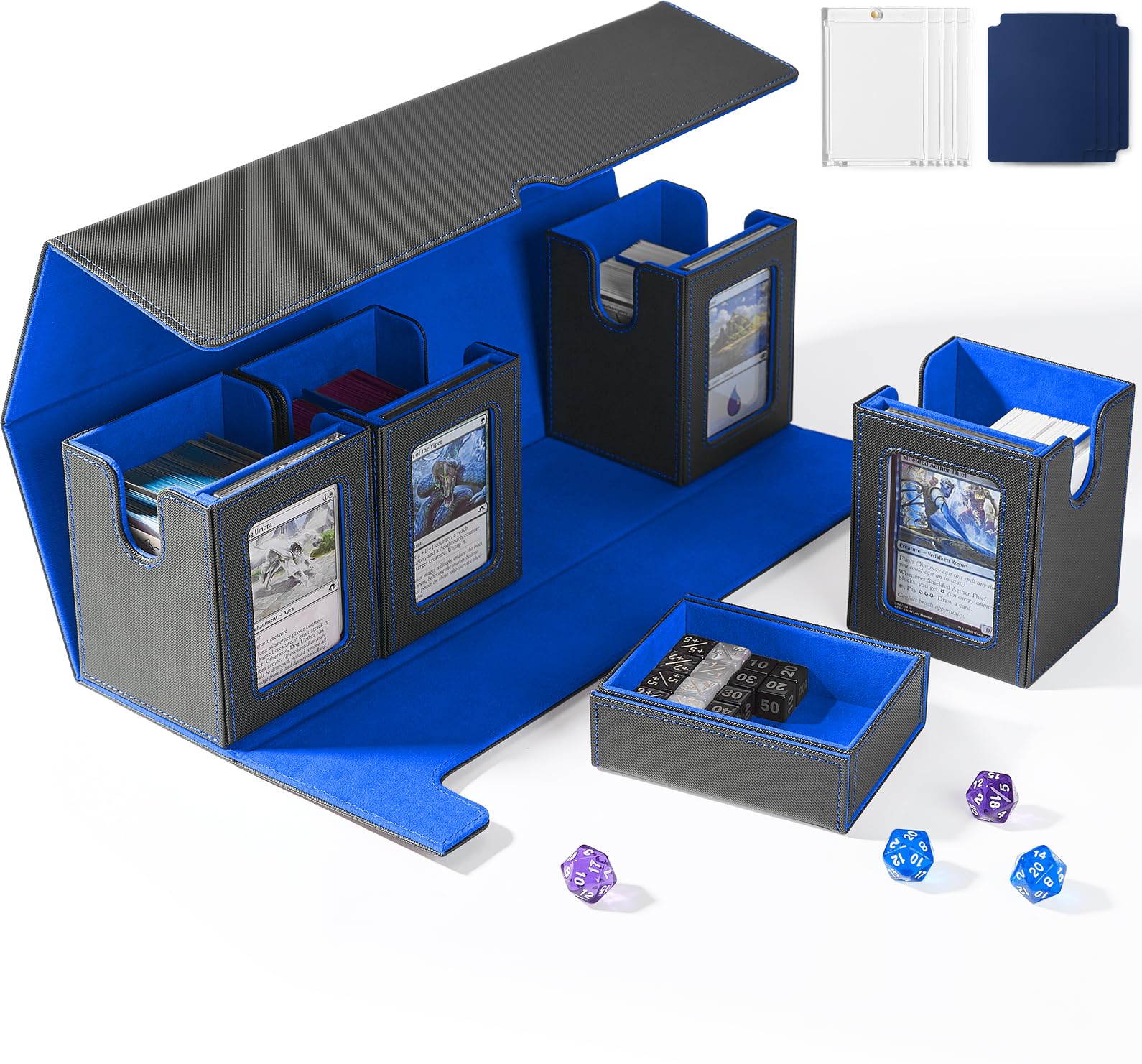 UAONO Caja de cartas para MTG con pantalla Commander, funda para cartas 5 en 1 con capacidad para más de 800 tarjetas sin manga, organizador magnético fuerte compatible con tarjetas deportivas Yugioh