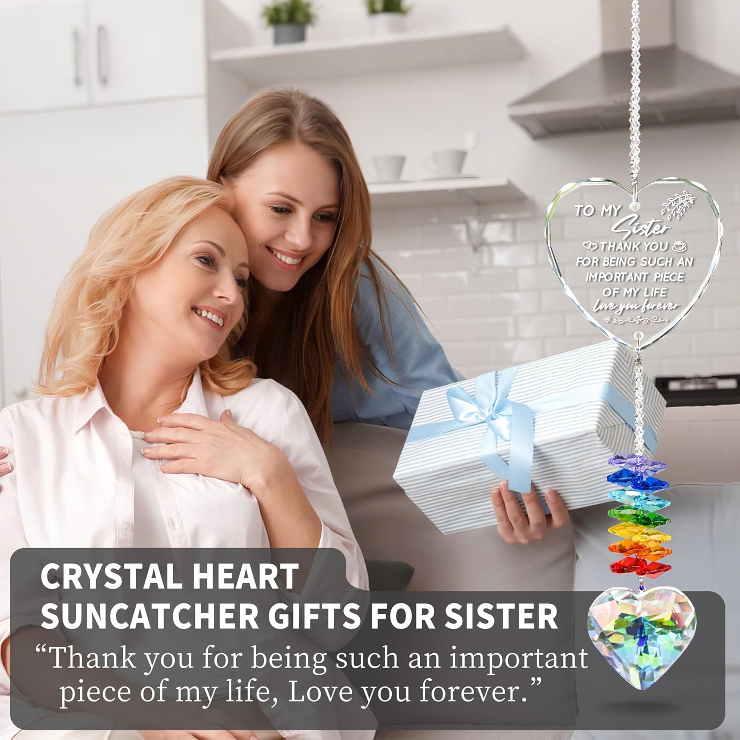 Suncatcher Gifts for Sister, Personalized Crystal Heart Ornaments Hanging for Windows, Cool Garden Gifts for Sister Birthday - Image 2