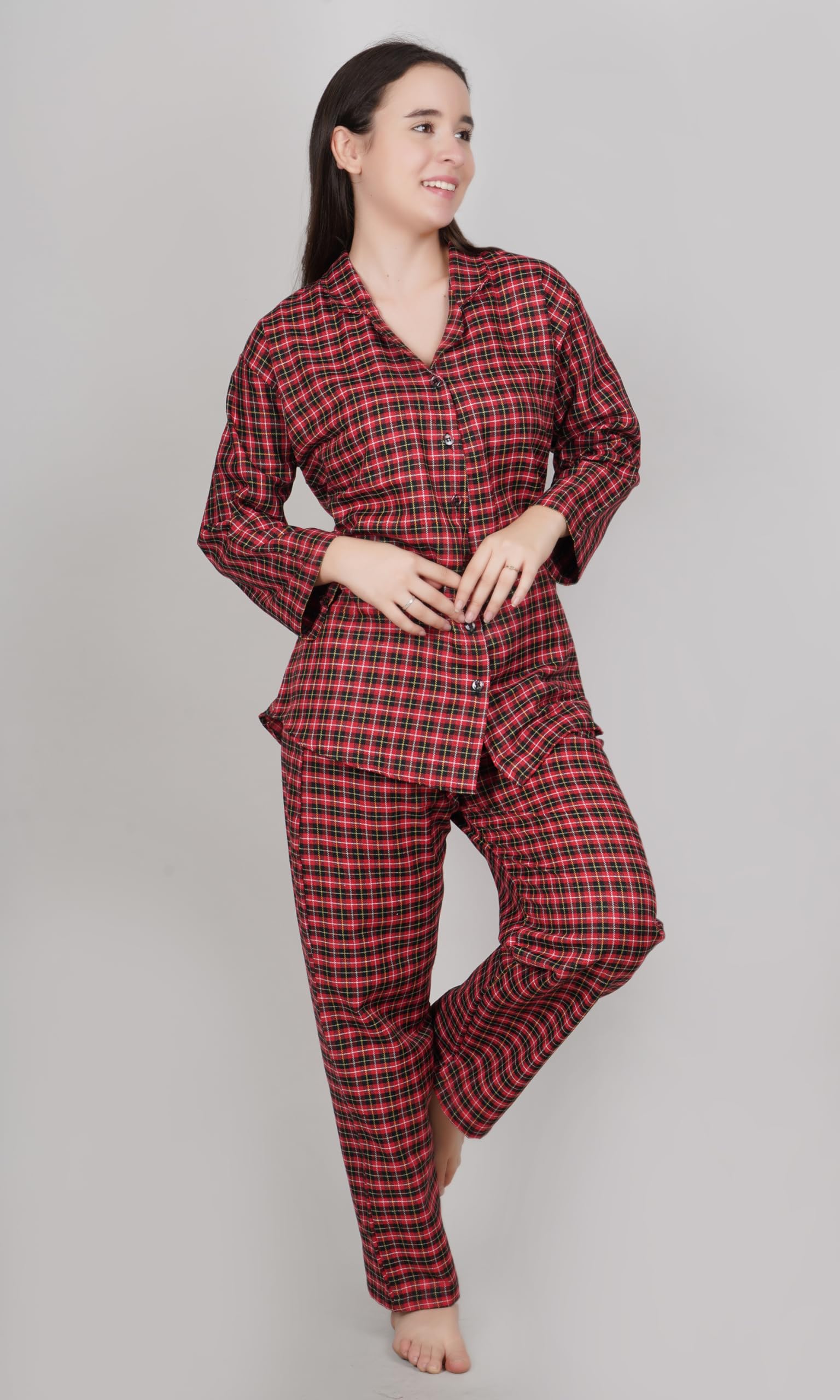 HOUSE OF MD Women's Woollen Full Sleeve Night Suit with Lapel Collar (Red, XL) - Image 5 thumbnail