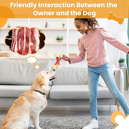 Miniatura 3 de Jewyow Juguetes masticables para perros para masticadores agresivos de razas grandes, sabor tocino, huesos masticables duraderos para perros