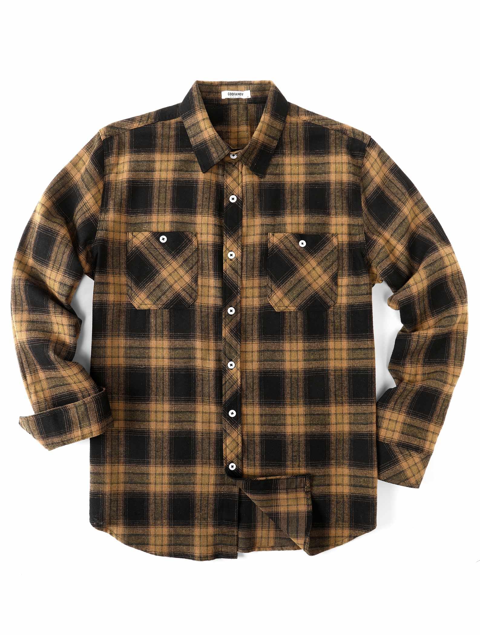 COOFANDY Camicia da uomo in flanella a quadri a maniche lunghe casual con bottoni e tasche