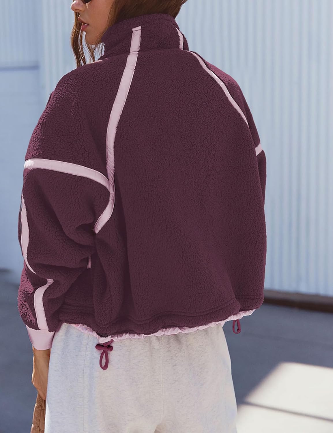 SKIKYAN Womens Full Zip Sherpa Fuzzy Fleece Jacket Soft Oversized Casual Warm Outerwear Coats with Pockets - Image 3