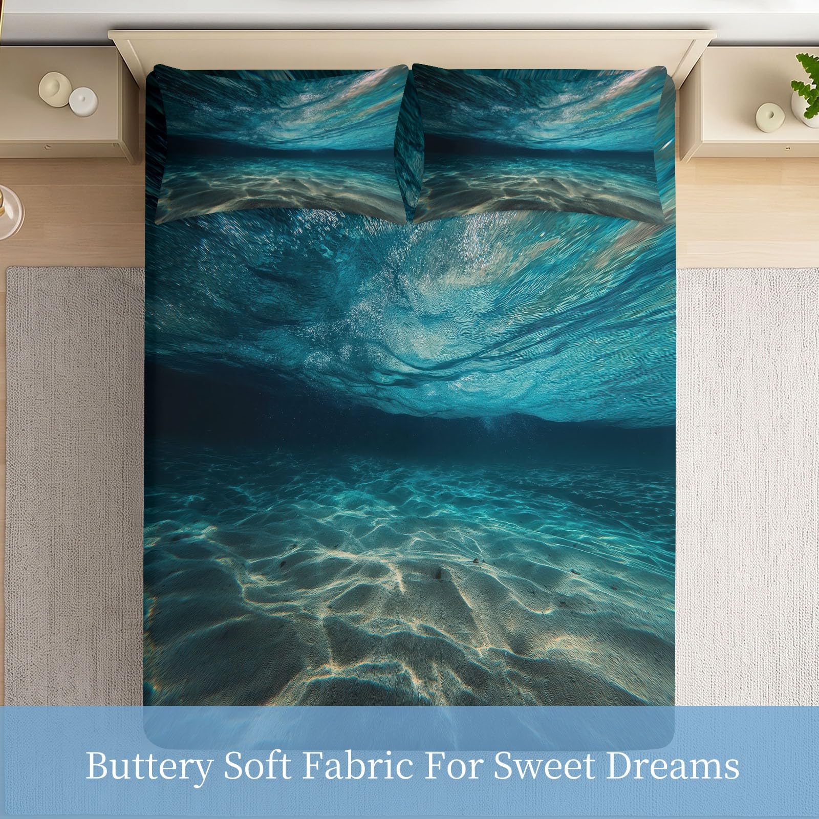 Lenzuolo con angoli, 90 x 200 cm, colore oceano, altezza materasso fino a