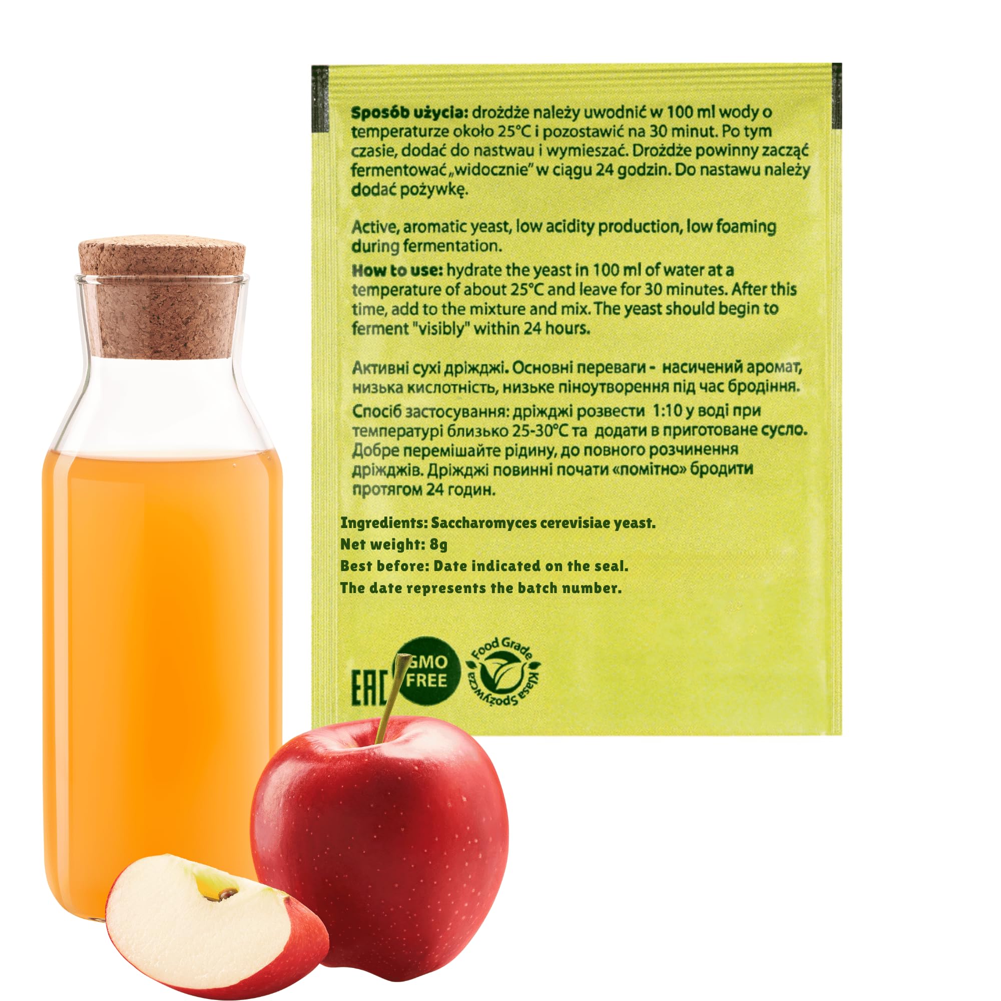 5 x Lievito di Sidro Francese 8g/25L + Trucioli di Quercia Francese 20g - Lievito per la Fermentazione del Sidro, Lievito per Mele e Pere, Lievito di Vino