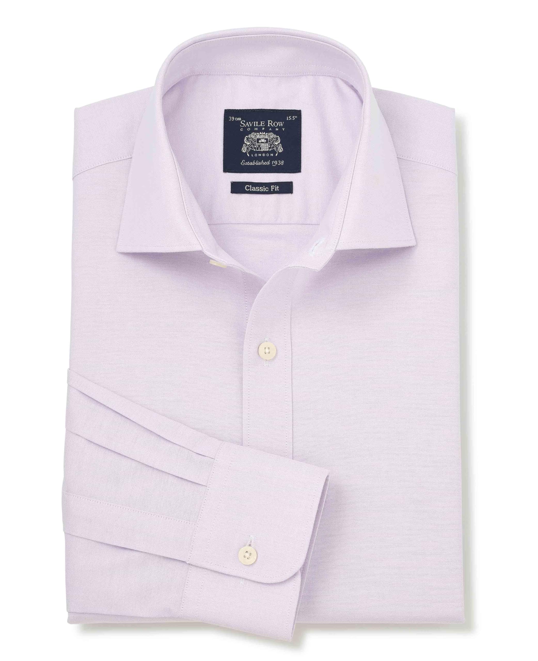 The Savile Row Company London Men's Lilac Classic Fit Pinpoint Cotton Single Cuff Formal Shirt - 18" Collar
