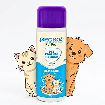 Gecko Pet Pro 5X Pet Cooling Powder for Dogs & Cats | Lavender & Aloe Vera | Maximum Strength Deodorizer for Heavy Odor Control | Advanced Cooling Powder | Professional Care|120g |(Pack of 1)