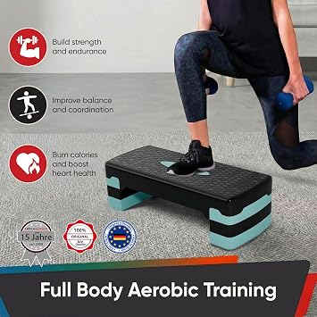 Ultrasport Aerobic Exercise Step Board I Non-Slip, 3-Level Height Adjustable I Fitness Exercise Stepper for Home, Gym Stepboard, Workout Step Bench Platform, 68 x 28 cm, Blue