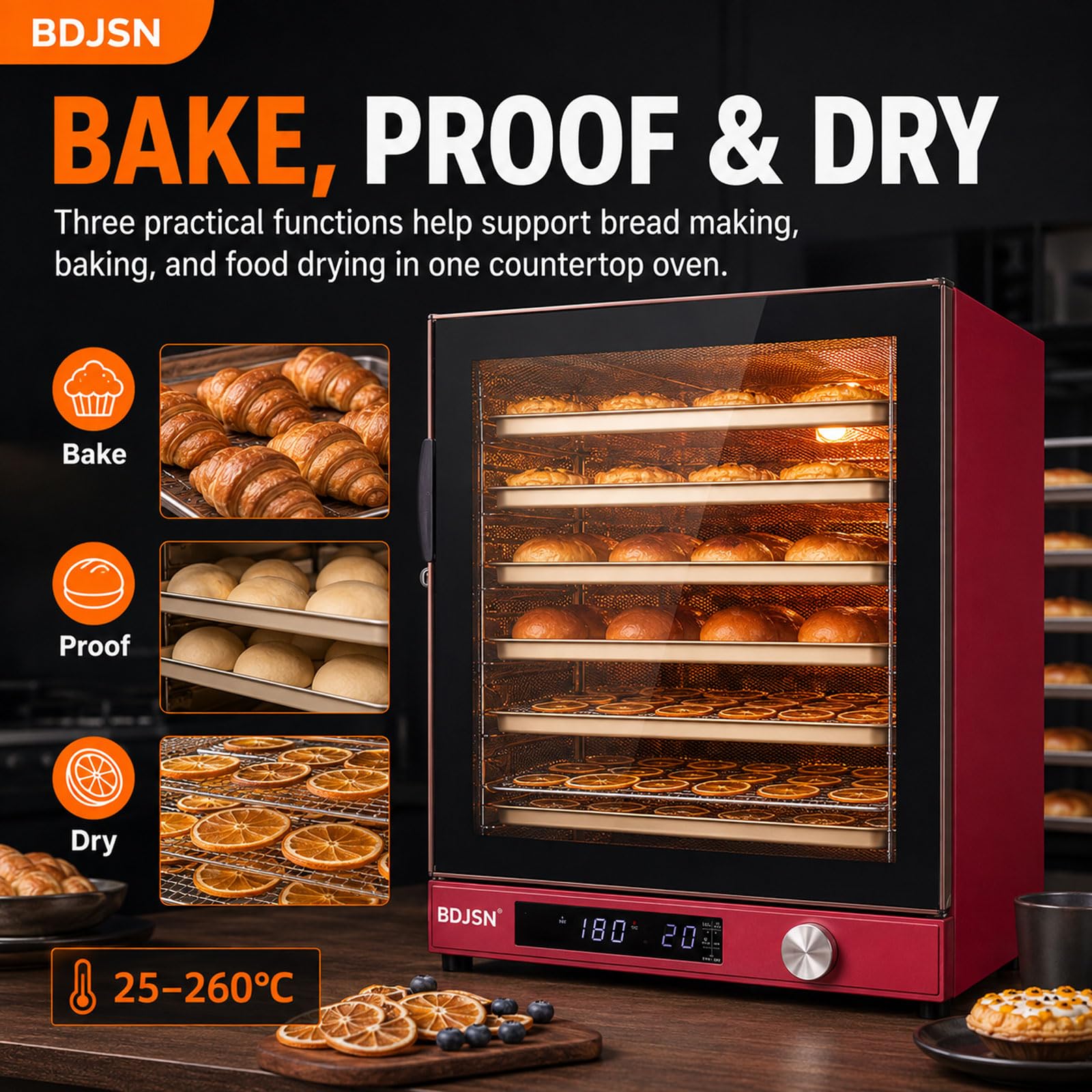 Four À Convection Professionnel 120 L, 15 Niveaux Pour Cuisson, Fermentation Et Séchage, Circulation D’air Chaud À Double Ventilateur, 25–260 °c, Minuterie 999 Min, 3200 W, Pour Pain, Gâteaux