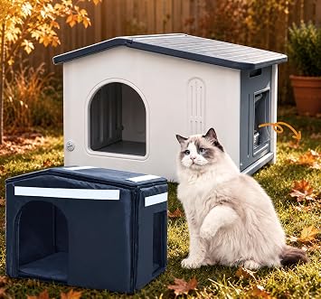 Rockever Cat House with Liner Outdoor Indoor, Waterproof HDPE Cat Shelter