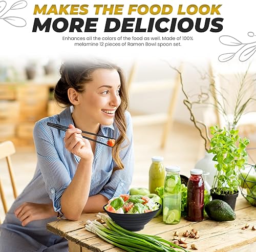 Miniatura 6 de Juego de 2 tazones de fideos Ramen con palillos  Kit de 10 cuencos de ramen japonés aptos para lavavajillas, juego de cuencos asiáticos con palillos