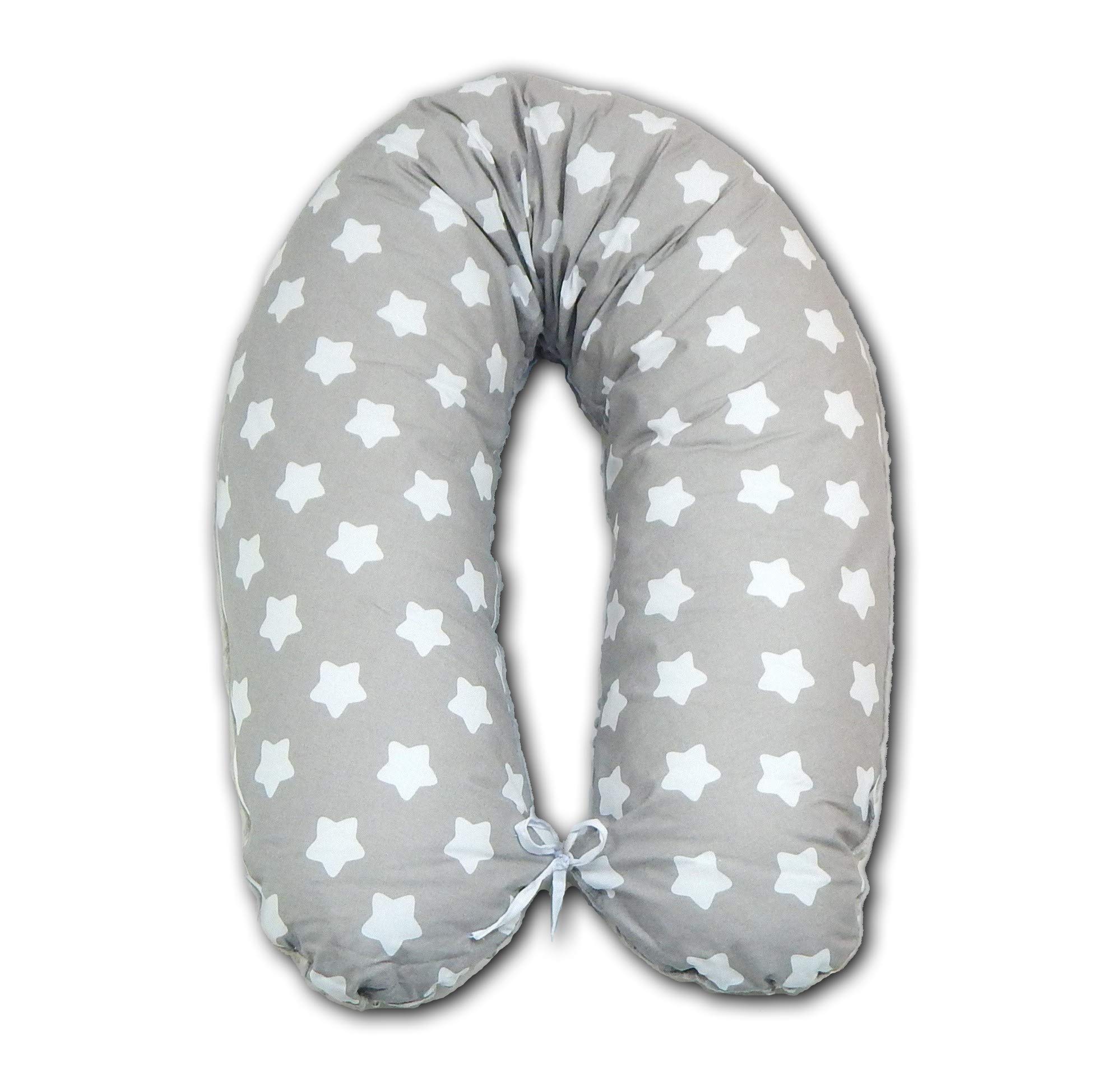 LOOLAY® 2 seitig Minky/Baumwolle Stillkissen XXL SUPER WEICH Lagerungskissen Seitenschläferkissen Ink.Bezug 170 cm (Lebkuchen grau/Minky grau)