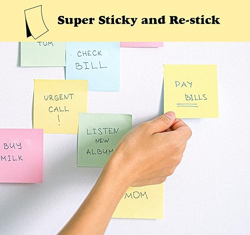 Miniatura 4 de (24 blocs) Notas adhesivas de 3 x 3 pulgadas, 2400 notas amarillas autoadhesivas, 100 hojasbloc de colores brillantes, almohadillas súper adhesivas