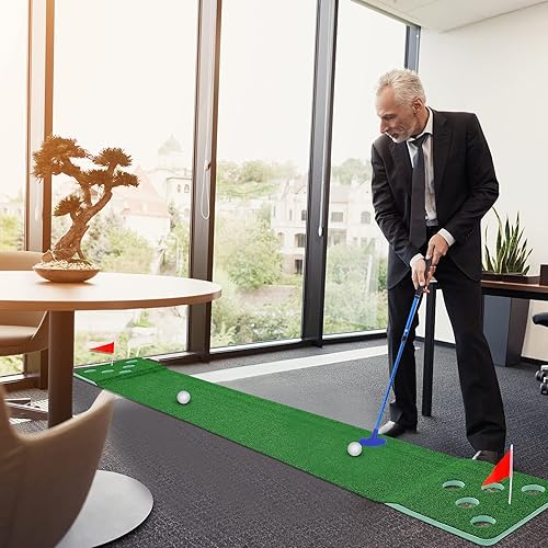 Miniatura 5 de Juego de putting de golf de 11 pies, cubierta de 2 agujeros con bandera, 6 pelotas de golf, 10 cubiertas para agujeros de golf, 1 bolsa, 2 tapetes