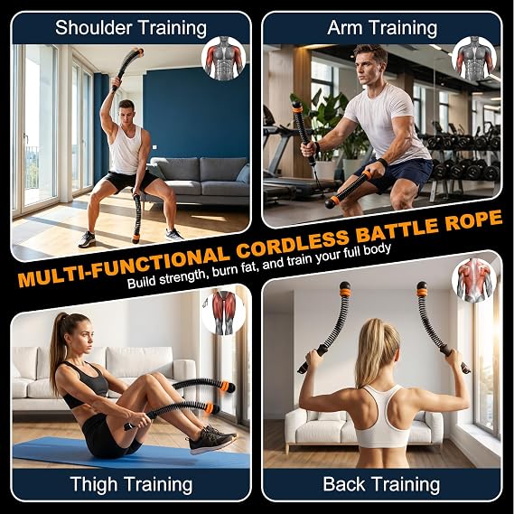 RYACO Ropeless Battle Ropes for Home Gym Heavy Duty Portable Cordless Battle Ropes for HIIT,Strength& Low-Impact Aerobic Training for Men & Women,Equipped with Detachable Weight Rings, Counting Jump Ropes , Black