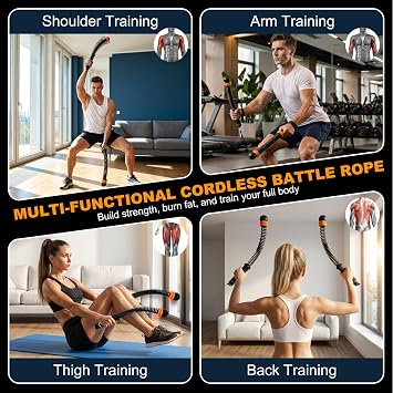 RYACO Ropeless Battle Ropes for Home Gym Heavy Duty Portable Cordless Battle Ropes for HIIT,Strength& Low-Impact Aerobic Training for Men & Women,Equipped with Detachable Weight Rings, Counting Jump Ropes , Black