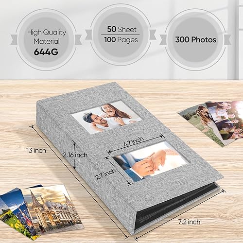 Miniatura 2 de Álbumes de fotos de 4 x 6, álbum de fotos con cubierta de lino con capacidad para 300 bolsillos, álbumes de fotos grises para fotos de 4 x 6