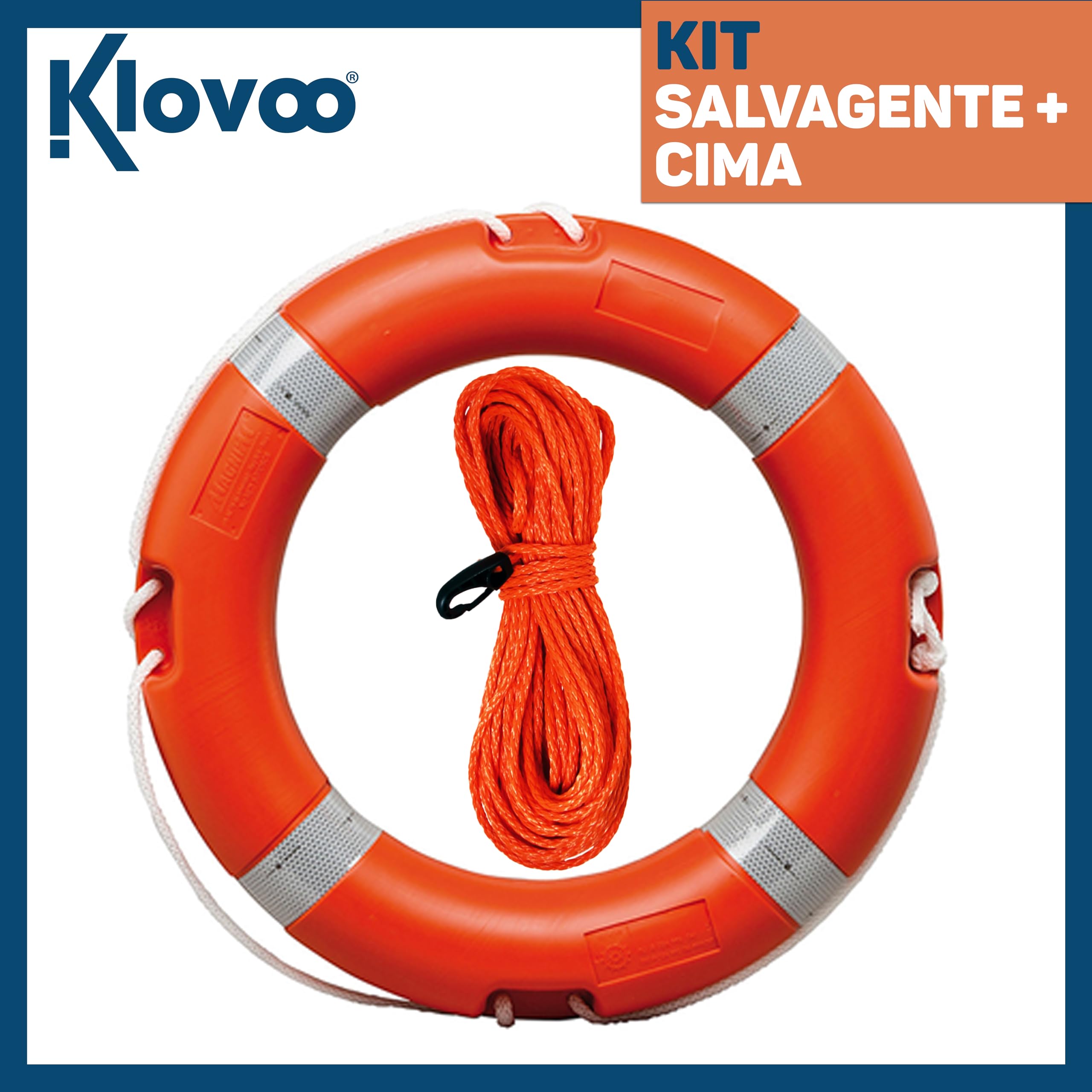 Bague de sauvetage avec sommet flottant Klovoo, homologués et certifiés solas et med – Certifié RI.NA – pour bateau, bateau pneumatique