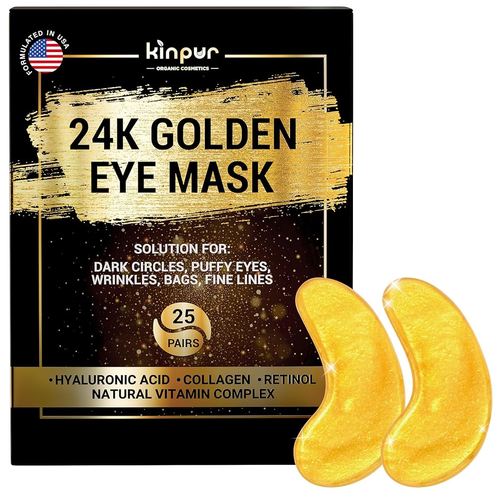 24K Gold Eye Patches for Puffy Eyes and Dark Circles, Luxury Anti-aging Skincare - Collagen Anti Wrinkles Patches w/Vitamin C & Niacinamide to Hydrate, Depuff, Smooth Fine Lines - 25 pairs