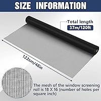 Vista 2 de Sasylvia Rollo de pantalla de fibra de vidrio de 48 pulgadas x 120 pies, pantallas de repuesto para ventanas, malla duradera para puerta, fácil