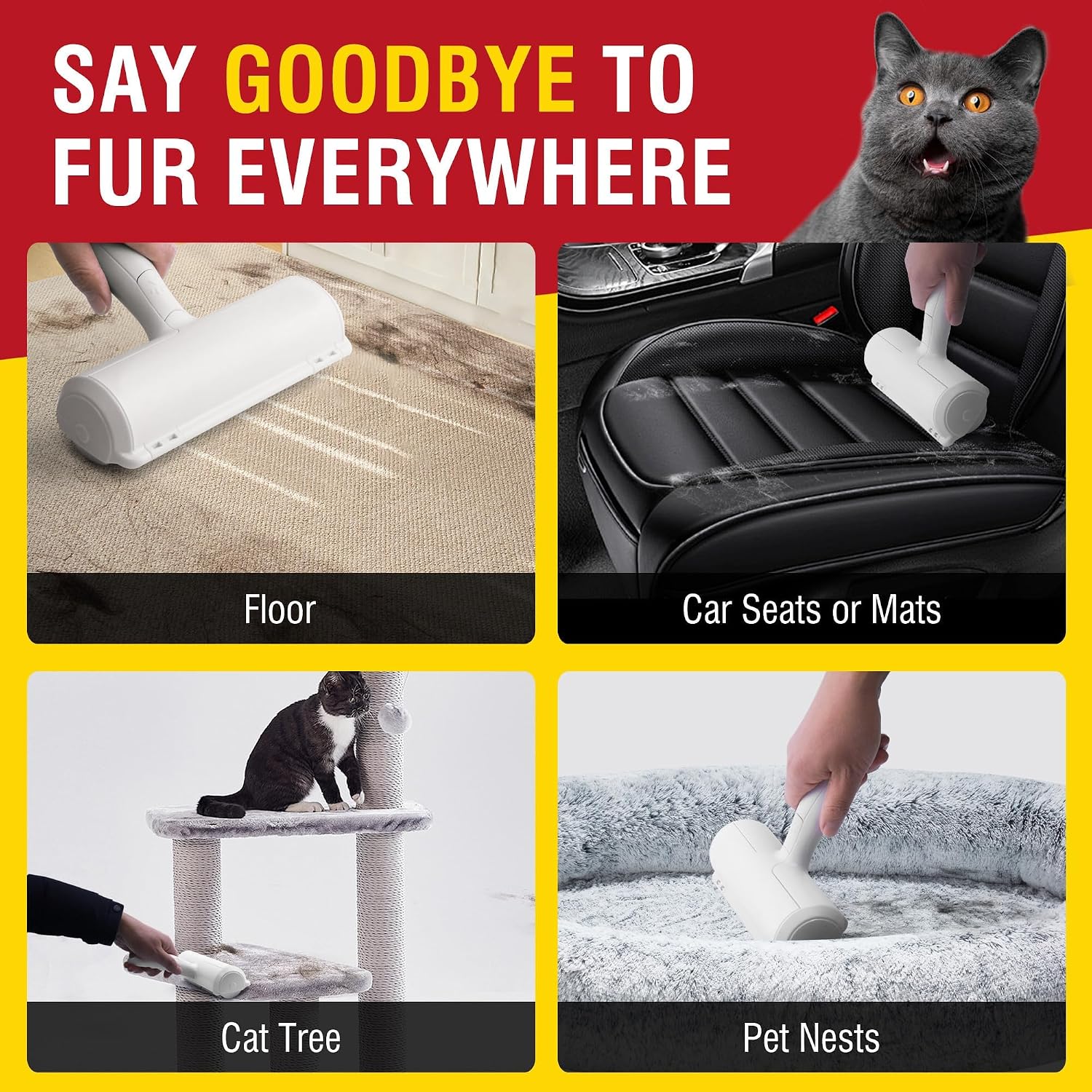 Upgrade Pet Hair Remover and Reusable Lint Roller - Cat and Dog Hair Remover for Furniture, Couch, Carpet, Clothing and Bedding - Portable, Multi-Surface