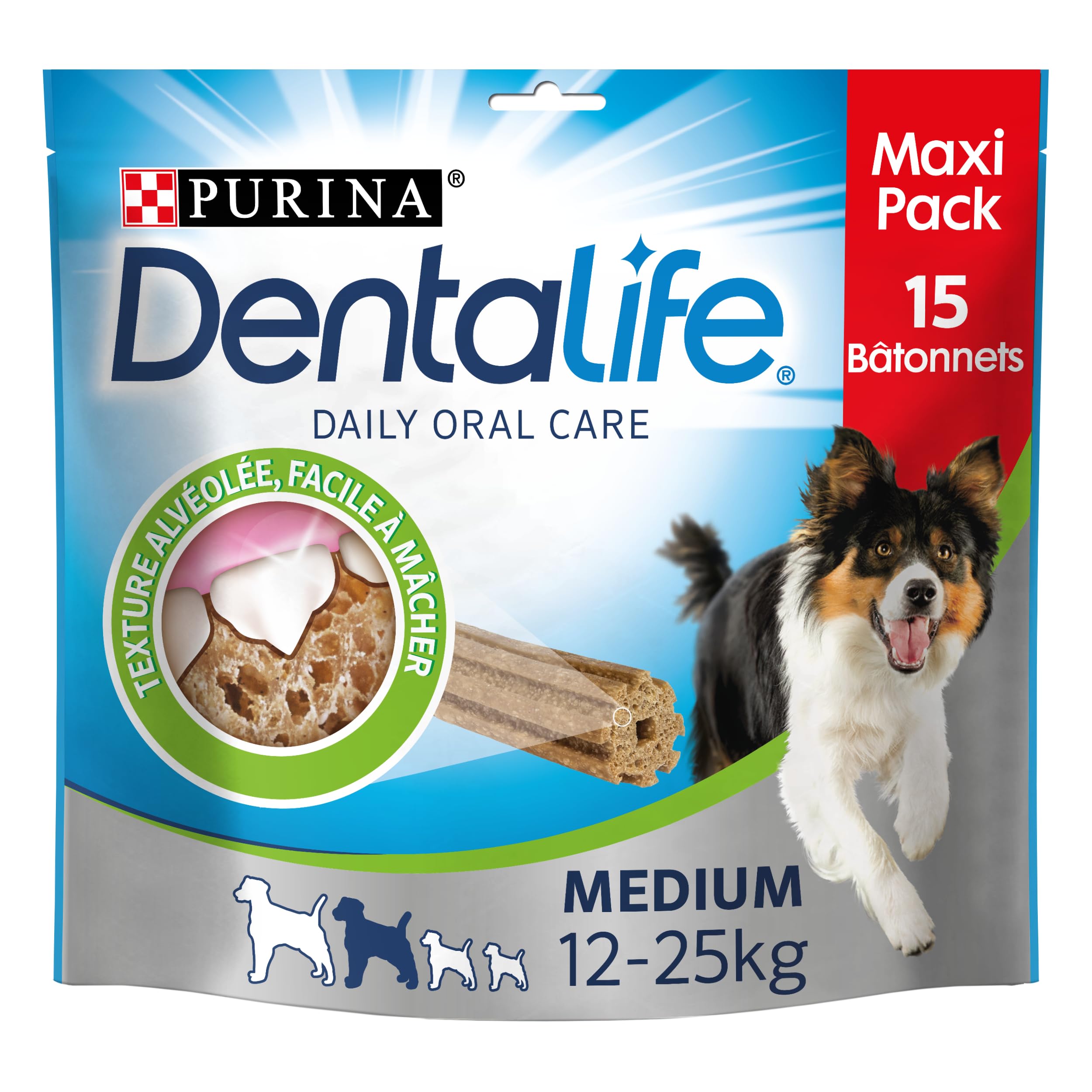 Purina DentaLife Medium – Maxi Pack – Higiene bucal Diaria – 345 g – 15 Palos para Masticar para Perros de tamaño Mediano – Lote de 5