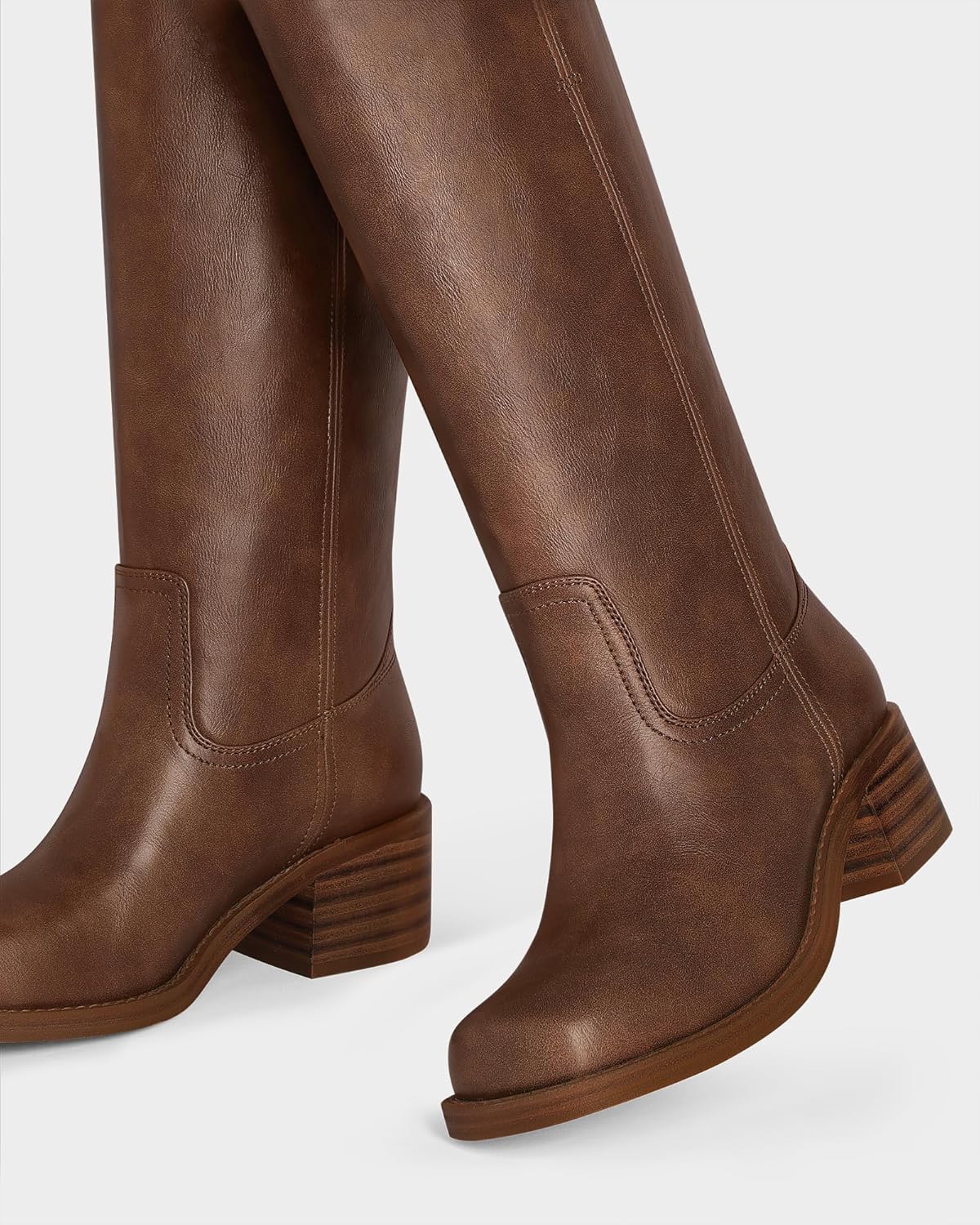 MUCCCUTE Campus Knee High Boots for Women Wide Calf Square Toe Chunky Block Low Heel Tall Long Boots Pull On - Image 6