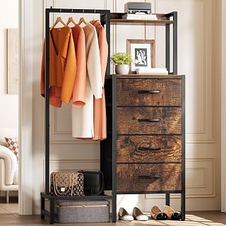 Yoobure Dresser with Hanging Rack - Small Dresser for Bedroom with Drawers, Chest of Drawers, Reversible Kids Dressers with Storage Shelf, Closet Dressers, Dorm Essentials, Sturdy Frame