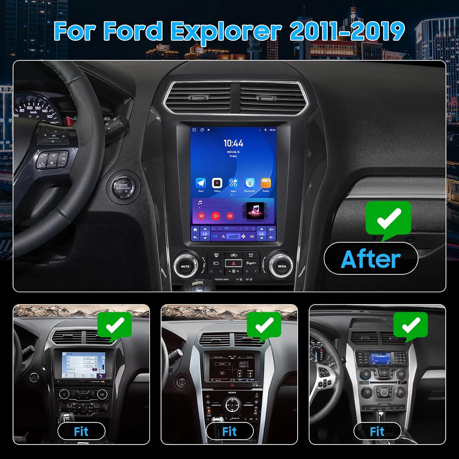 Car Radio Upgrade Dash Kit for Ford Explorer 2011-2019,Wireless CarPlay Android Auto, 4GB+64GB 8 Core Stereo System,9.7 Inch Touch Screen, GPS, Bluetooth, WiFi, SWC,MirrorLink