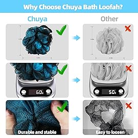 Chuya 60g Bath Loofahs Sponges,Shower Sponge Loofah Body Scrubber Balls for Family Washing 4 Pack
