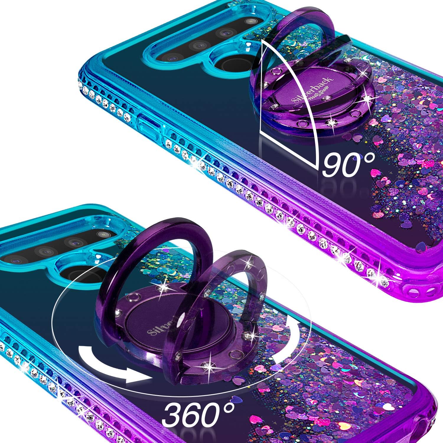 Silverback LG V50 ThinQ Case, LG V50 Case, Moving Liquid Holographic Sparkle Glitter Case with Kickstand, Bling Diamond Rhinestone Bumper with Ring Stand Slim Protective Case for LG V50 ThinQ -Purple