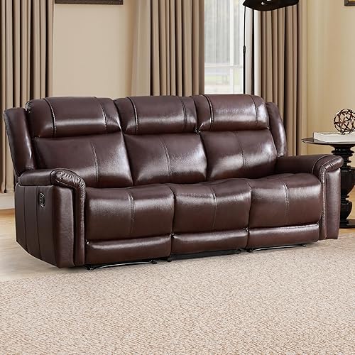 Miniatura 12 de EBELLO Sofá reclinable de dos plazas de piel sintética, sofá reclinable manual, silla de 2 plazas de estilo moderno de mediados de siglo con Negro