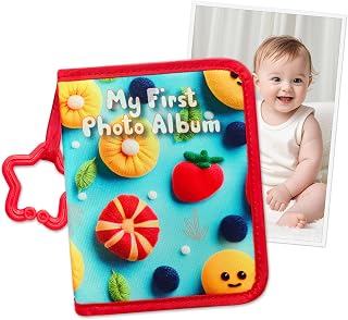 Baby's My First Family Album Baby Photo Albums Soft Photo Cloth Book with Baby-Safe Mirror Holds 17 4x6 Photos for Newborns, Toddlers, Baby Shower