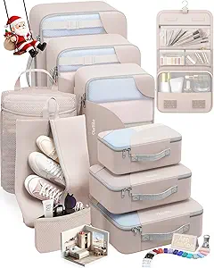 10 Set Packing Cubes for Travel, Gifts for Women Mom,Anti-Tearing Suitcase Organizer for Luggage with Shoe & Hanging Toiletry Bag, OlarHike Vacation Essentials & Accessories for Cruise Ship
