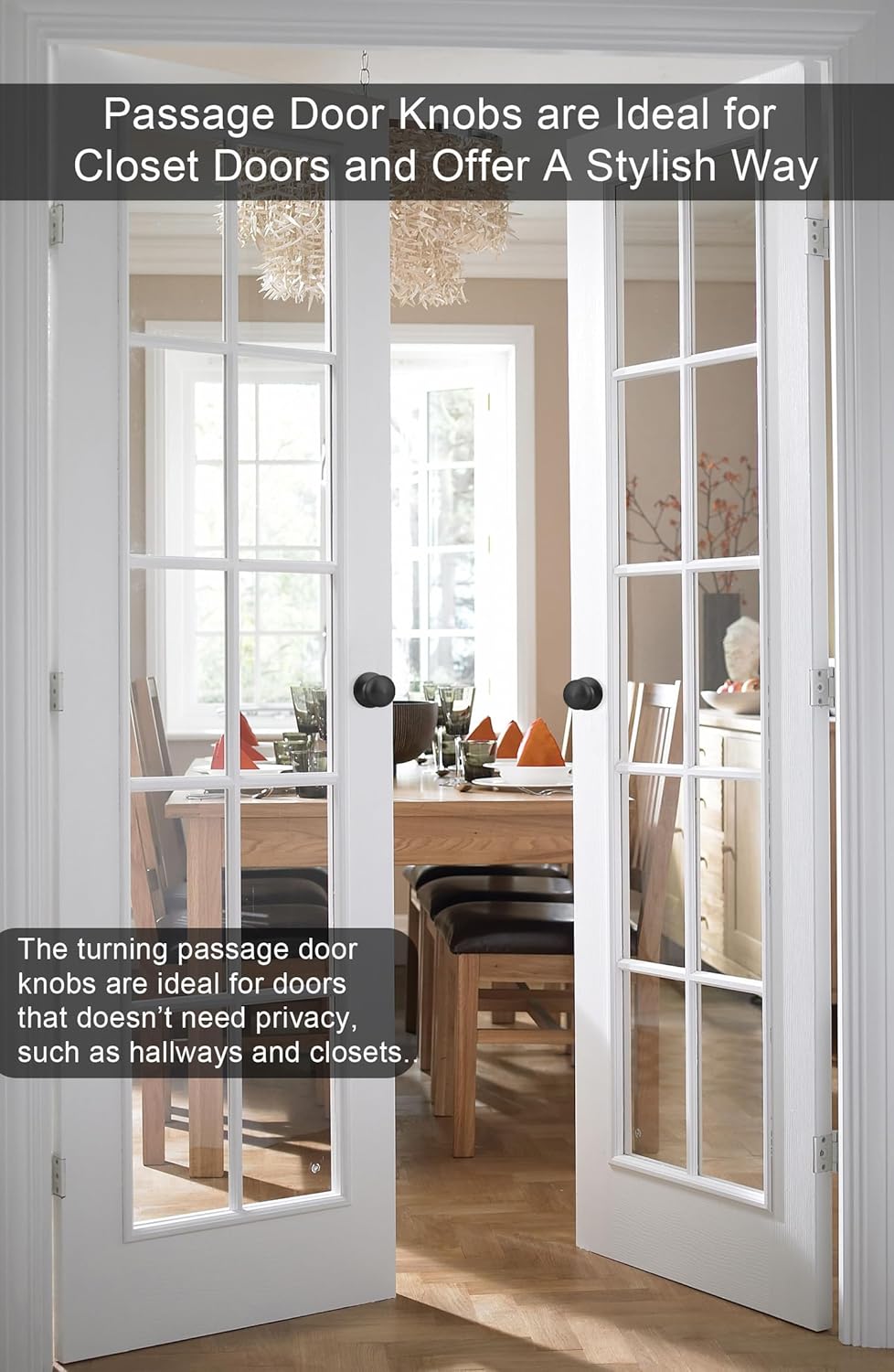 Goldenwarm Black Closet Door Knobs, Passage Door Knobs, Matte Black Door knob Without Lock for Hallway, Closet(5 Pack)