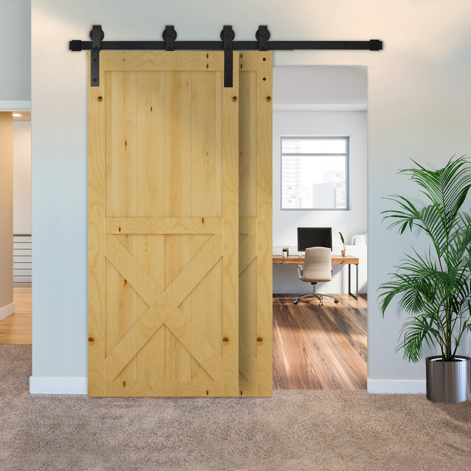 HOMCOM 200CM/6.6FT Kit Porta Scorrevole 90kg max in Acciaio al Carbonio, Kit per Porte Scorrevoli con Binario, Rulli, Fermi, Guide, Bulloni e Viti, Nero
