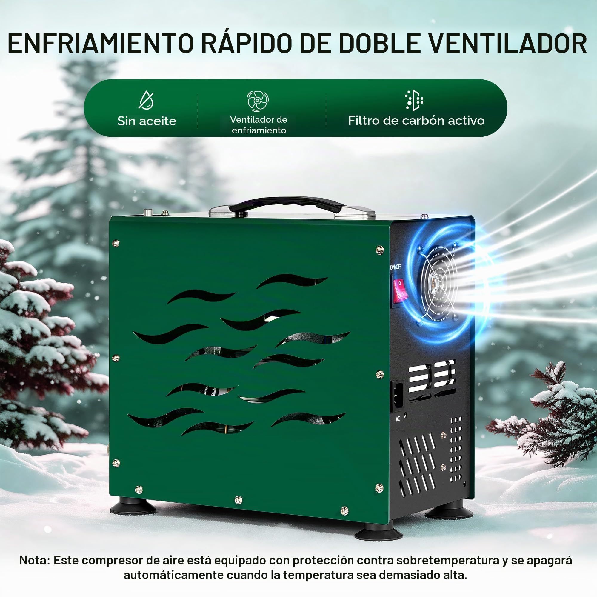 TUDIVING Compresor de buceo de 4500 psi, accionamiento de doble cilindro de 800 W, parada automática, inflado rápido, ventilador integrado, compresor para paintball, rifle de aire, tanque de buceo