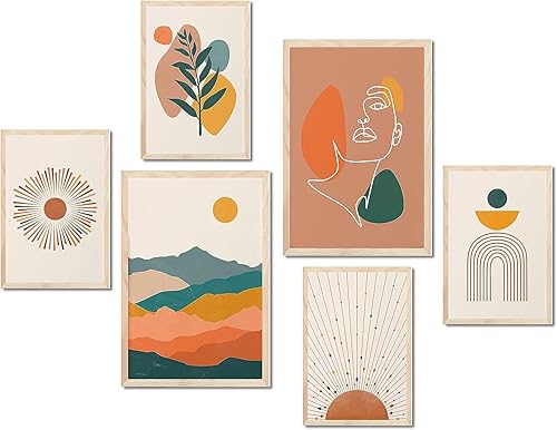 HK Studio Paquete de 6 piezas de arte abstracto bohemio para pared, aporta un ambiente bohemio al dormitorio, sala de estar, apartamento