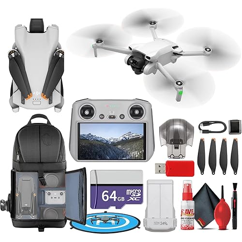 DJI Mini 3 Drone with DJI RC Remote Foldable Lightweight 4K Camera Quadcopter Bundle (CP.MA.00000587.01) + 64GB Card + BackPack + Landing Pad + Card Reader + More