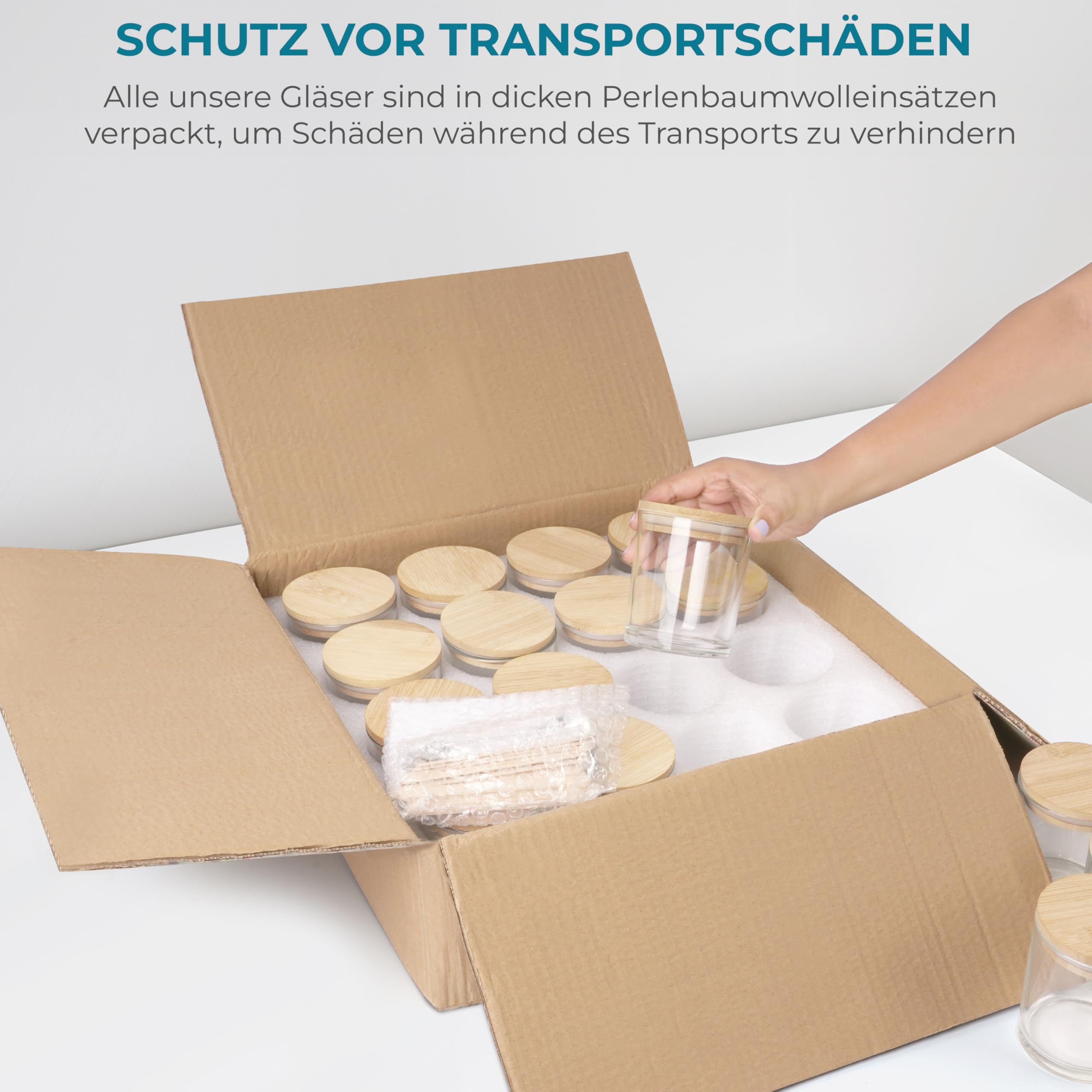 Winter Shore 300 ml Glaszylinder für Kerzen (16er-Pack) - Kerzen Glas Leer zum Gießen, Hochwertige Leere Kerzengläser mit Deckel aus Bambus, Dochten & Etiketten - Candle Jars Leer zum Gießen