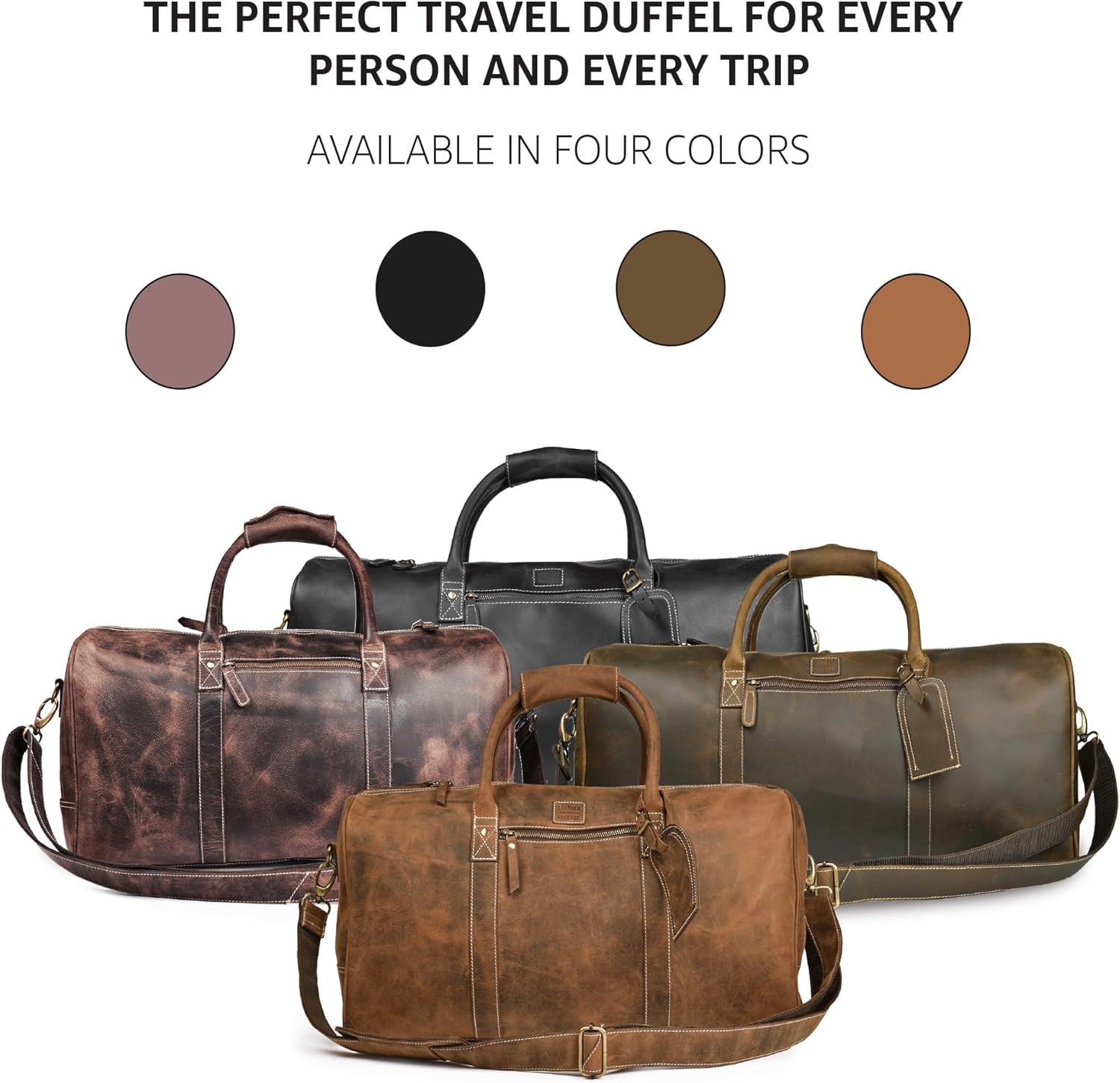 Leather Village Leather Duffel Bags for Men & Women-Stylish Travel Weekender Carry-On Sports Gym Overnight Luggage Bag - 20 Inch - Black - Image 6