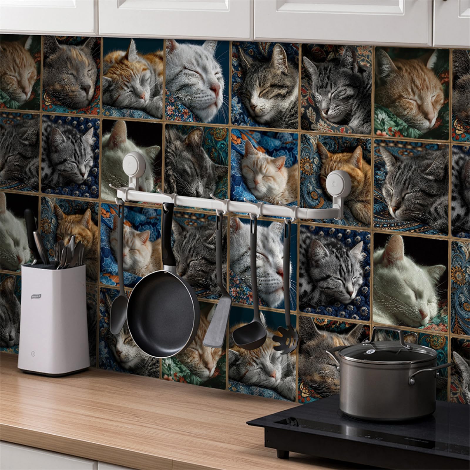 LMYSXAOZ Stick on Tiles 15X15CM Animal Cat Peel and Wall Stickers Waterproof Oil Proof PVC Decorative for Kitchen Washroom Bedroom,Floor