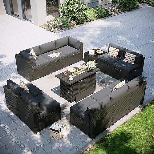 Miniatura 36 de Aoxun Juego de muebles de patio, 7 piezas de sofás seccionales para exteriores con cubierta Waterprool, muebles de mimbre para exteriores, juego de