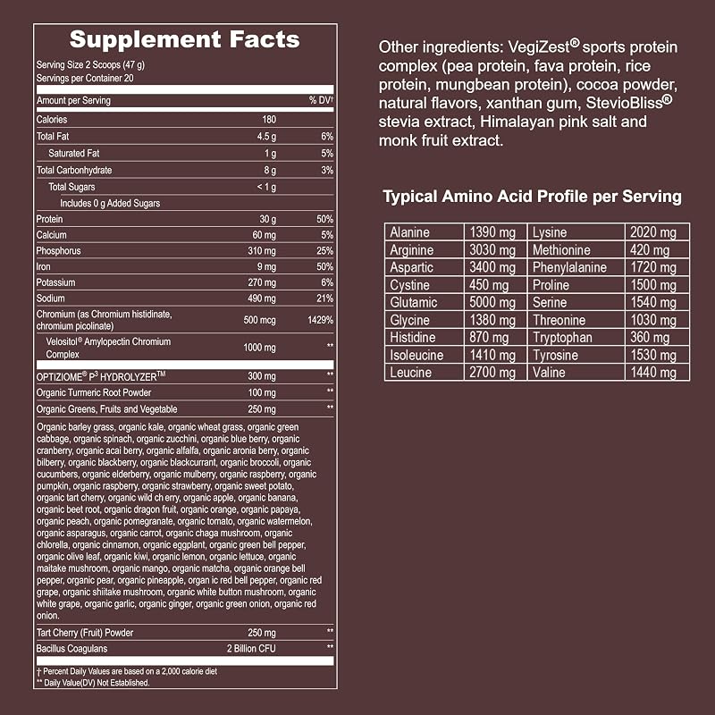 Vegan Sport Protein Powder Chocolate 20 servings – 30g Plant Based Protein, VELOSITOL, BCAAs, Organic Greens & Fruits, Probiotics, Tart Cherry for Post Workout Recovery, Inform Sports Certified Keto image 6