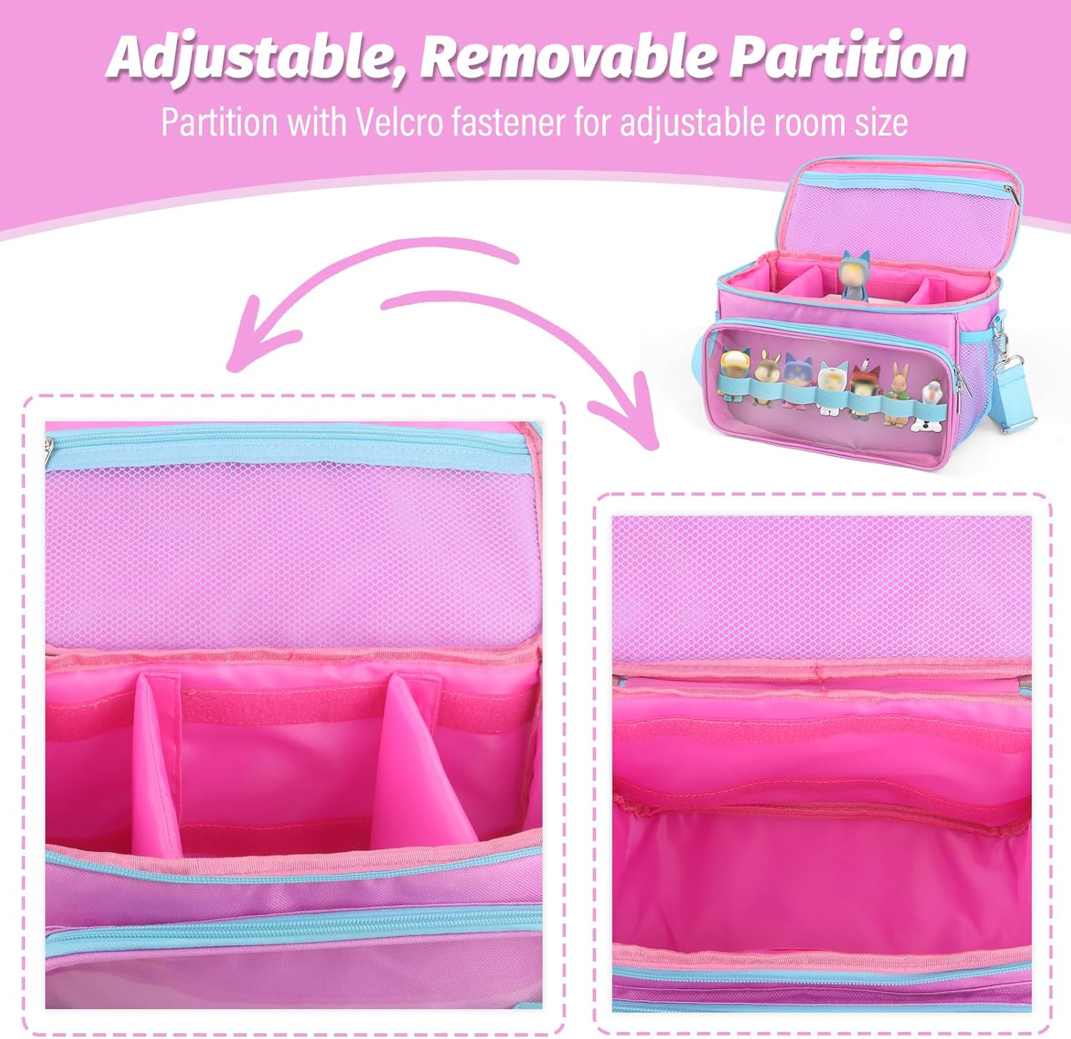 Carrying Case for Tonies Storage, Case for Tonie Box 1/2 Organizer Holder for Tonie Figures, Headphones and Charging Station, Portable Storage Bag with Shoulder Strap and Handle Bar(Rose Pink)
