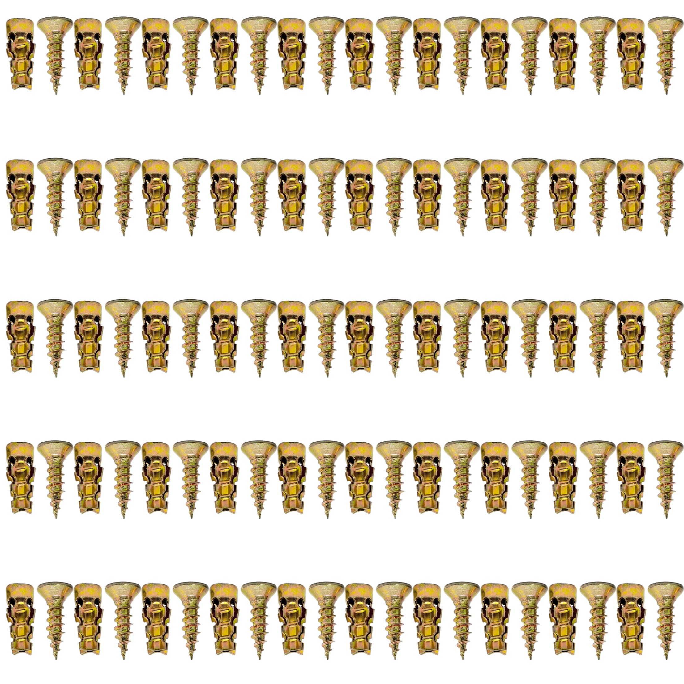 Bemonew Golden 50 Sets Expansion Anchors & Screws Wall Anchors For Hinges For Wood, Tile & Stone, Gold Galvanized Iron, 6×14Mm