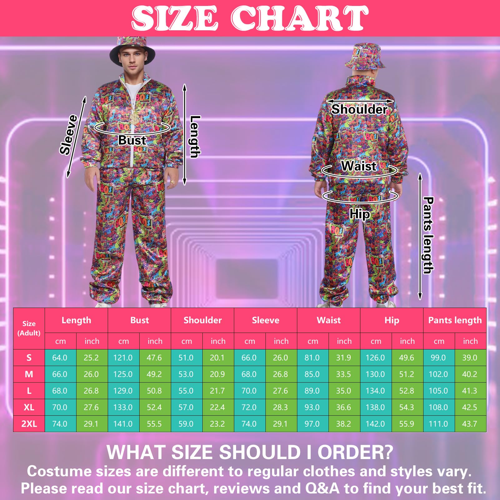 Déguisement Année 80 90 Homme Femme Survêtement Ensemble Costumes Rétro Adulte Disco Veste Tenue Accessoires Chapeau Lunettes Fête Carnaval Halloween Sport Jogging (Rouge-80, S)