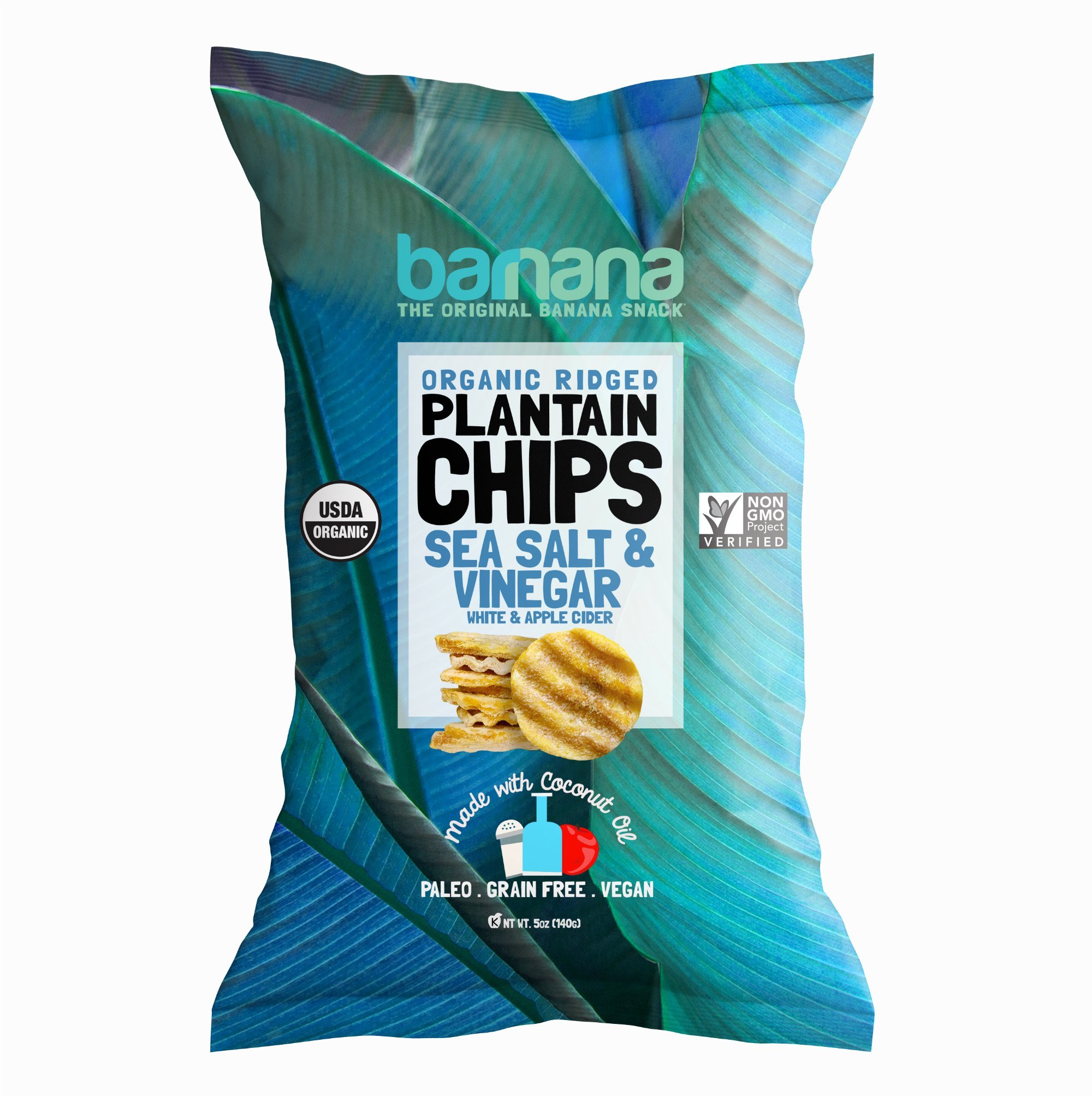 Barnana Organic Plantain Chips, Salt & Vinegar Paleo & Vegan Ridge Cut Chips, 5 Ounce Bag