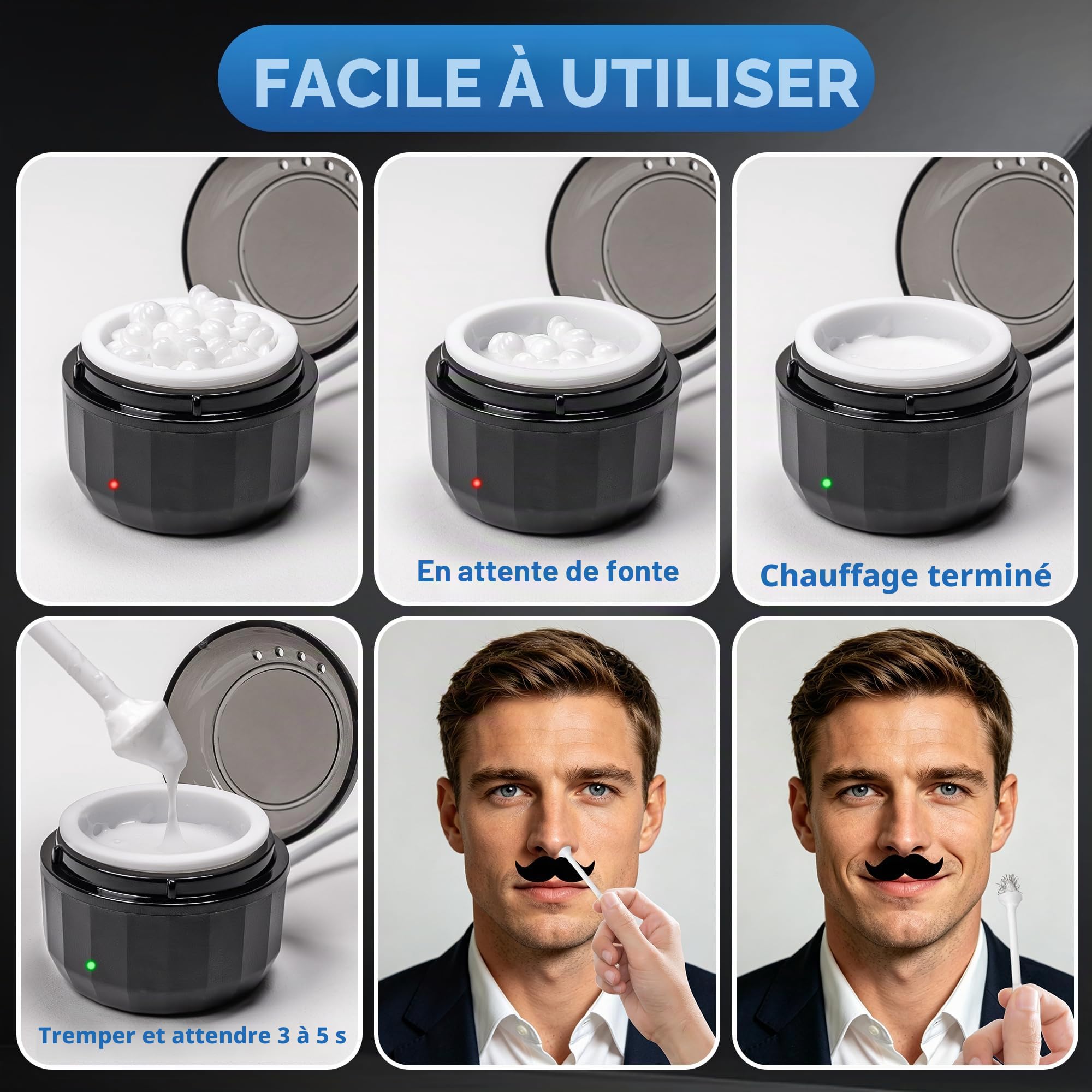 Foneso Cire Epilation Nez Kit pour Hommes et Femmes | Épilateur pour poils du nez, oreilles et sourcils | Réchauffeur portable à chauffe rapide USB-C, perles de cire et applicateurs
